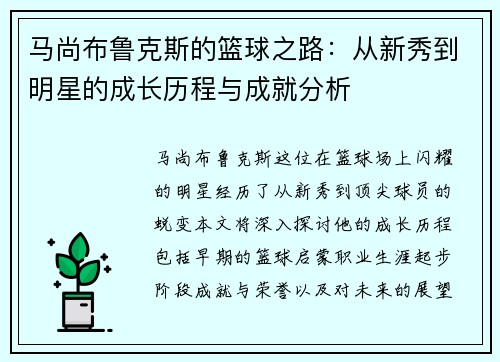 马尚布鲁克斯的篮球之路:从新秀到明星的成长历程与成就分析